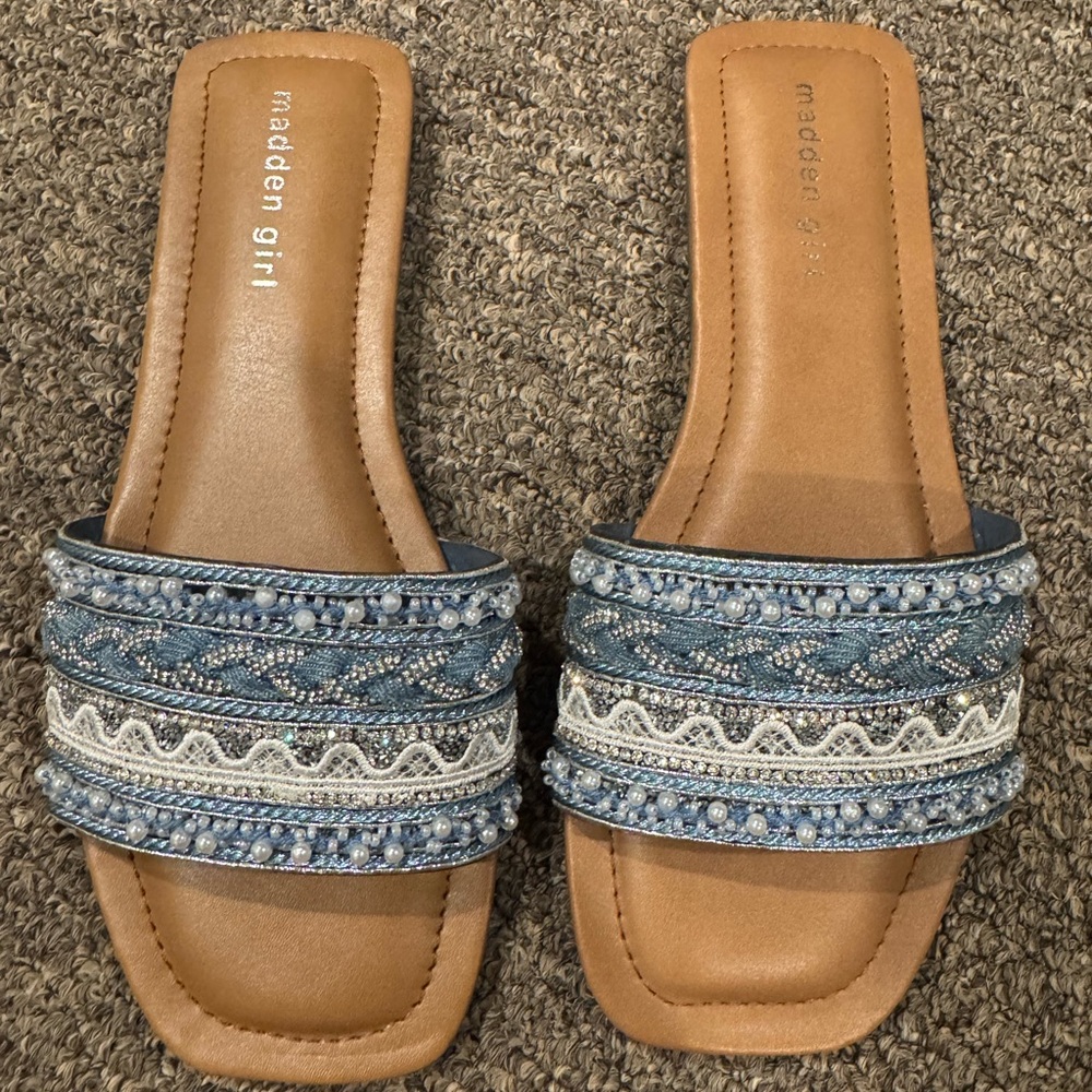 Madden Girl Denim Blue Beaded Sandals